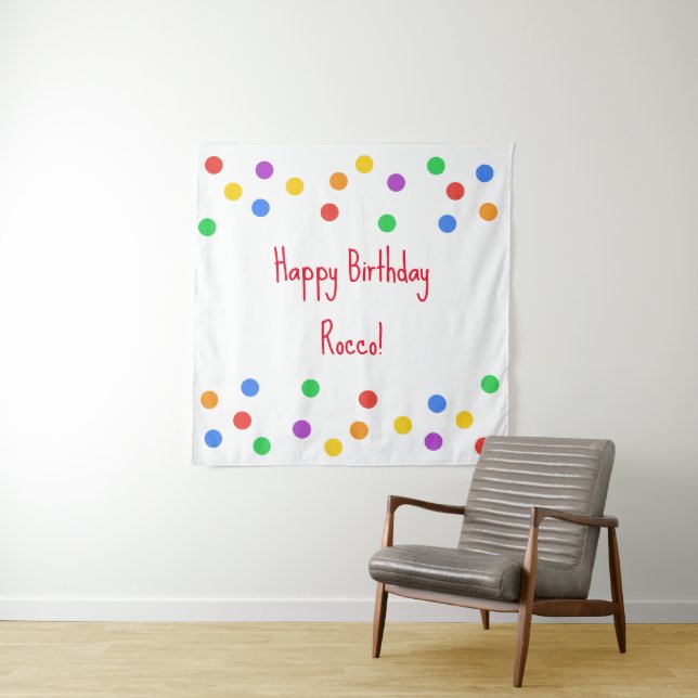 Happy Birthday Colourful Polka Dots Kids Tapestry (In Situ)