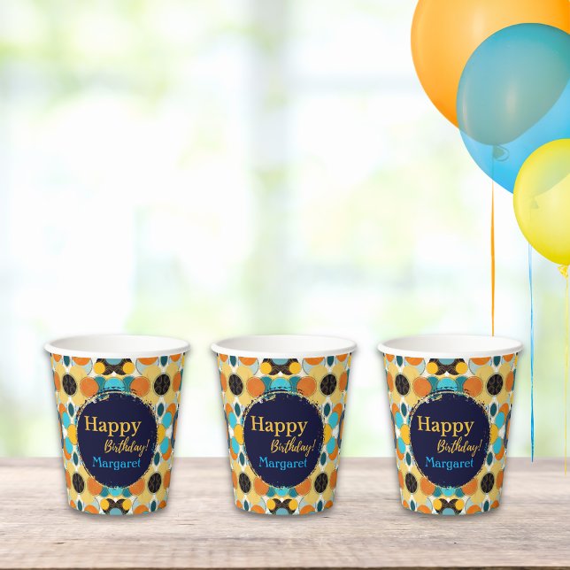 Happy Birthday Colourful Retro 80's Personalize Paper Cups (Creator Uploaded)