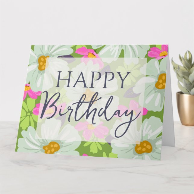 Happy Birthday Colourful Spring Flowers    Card (Small Plant)