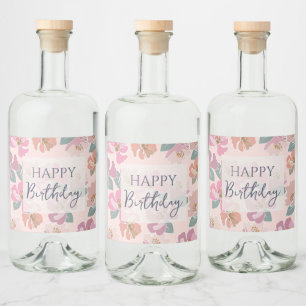 Happy Birthday Colourful Spring Flowers  Liquor Bottle Label