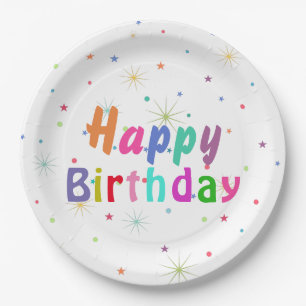 Happy Birthday Colourful Stars and Text    Paper Plate