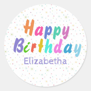 Happy Birthday Colourful Stars and Text personaliz Classic Round Sticker
