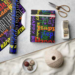 Happy Birthday Colourful Word Jumble Wrapping Paper