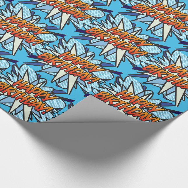 HAPPY BIRTHDAY Comic Book Pop Art blue Wrapping Paper (Corner)