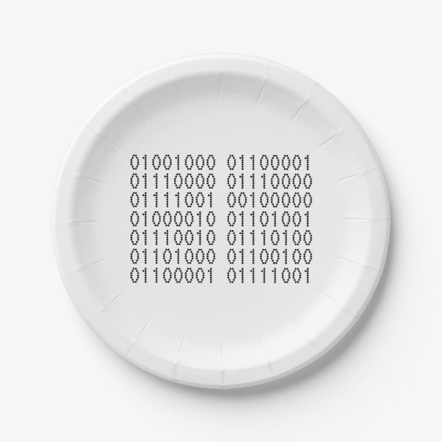 Happy Birthday Computer Binary Code Paper Plate (Front)