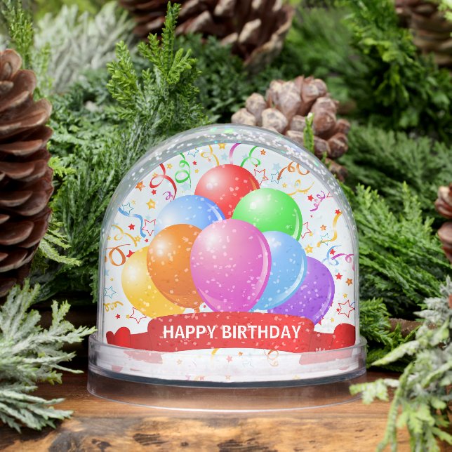 Happy Birthday Confetti Balloons Snowglobe (Winter)