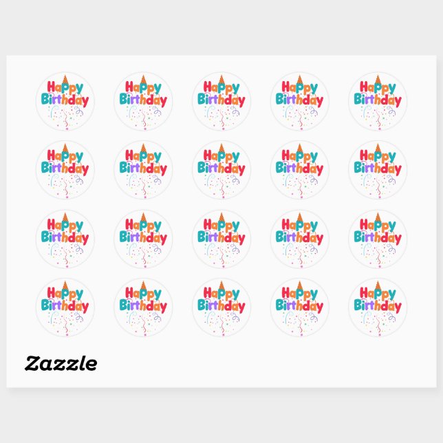 Happy Birthday Confetti Classic Round Sticker (Sheet)
