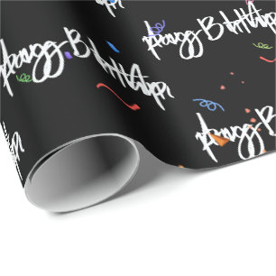 Happy Birthday Confetti on Black Wrapping Paper