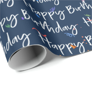Happy Birthday Confetti on Navy Wrapping Paper