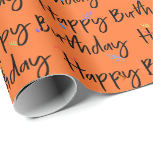 Happy Birthday Confetti on Orange Wrapping Paper