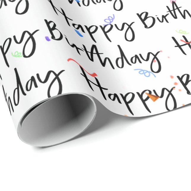 Happy Birthday Confetti on White Wrapping Paper (Roll Corner)