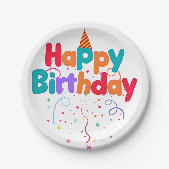 Happy Birthday Confetti Paper Plate (Front)