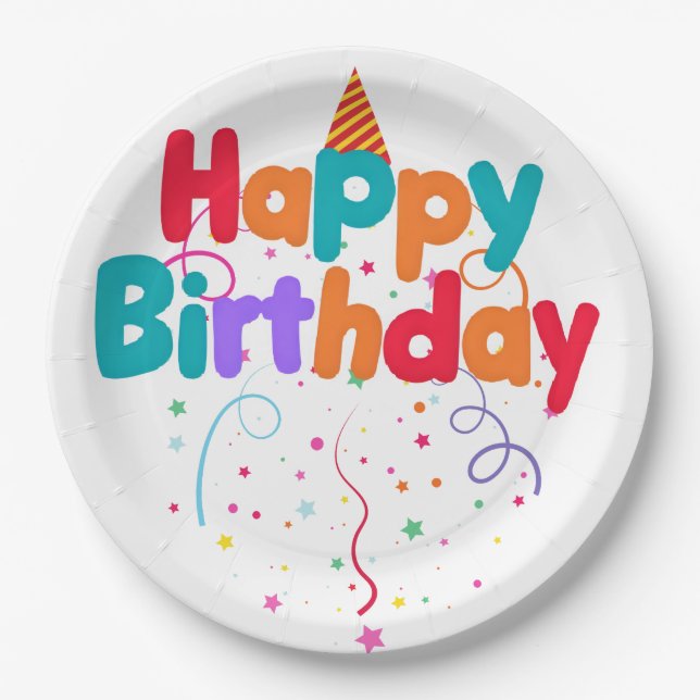Happy Birthday Confetti Paper Plate (Front)