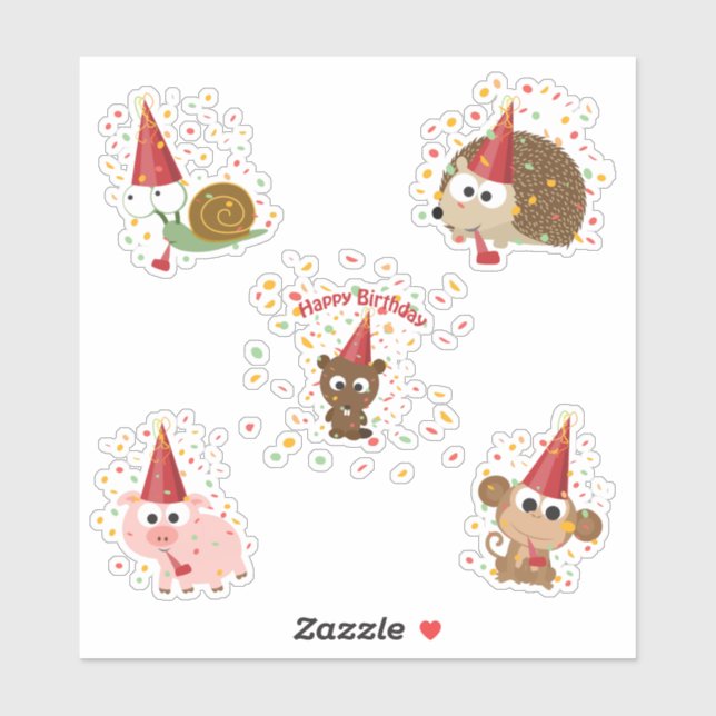 Happy Birthday Confetti Party Animals Sticker Set (Sheet)