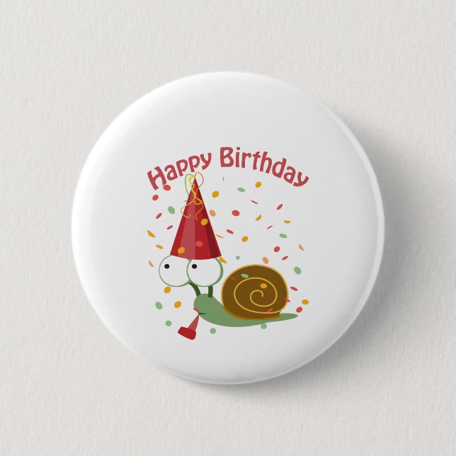 Happy Birthday! Confetti Snail 2 Inch Round Button (Front)