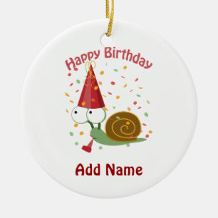 Happy Birthday! Confetti Snail Ceramic Ornament