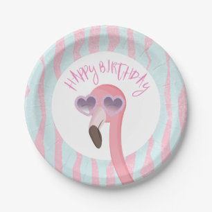 Happy Birthday Cool Flamingo Paper Plate