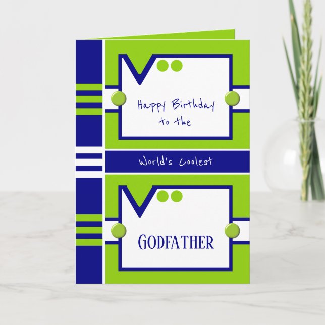 Happy Birthday Coolest Godfather blue and green Card (Front)