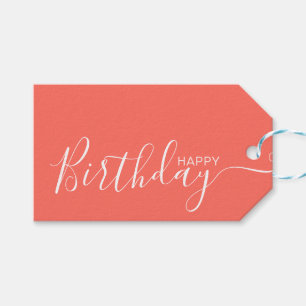 Happy Birthday Coral White Modern Gift Tags