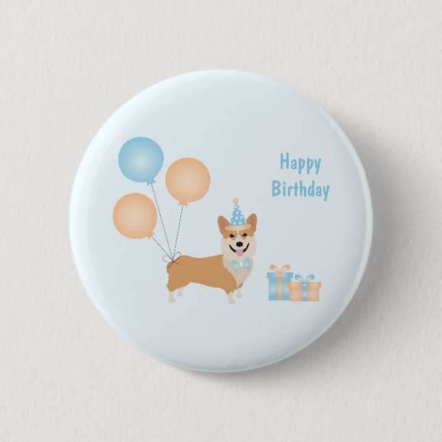 Happy Birthday Corgi Dog 2 Inch Round Button (Front)
