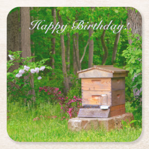 Happy Birthday Country Beehive Napkins Square Paper Coaster