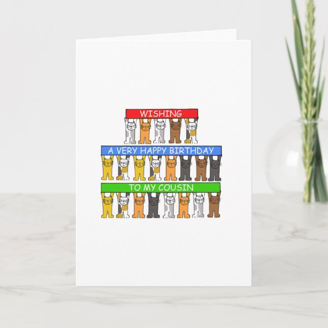 Happy Birthday Cousin Cartoon Cats Card (Front)