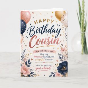 Happy Birthday Cousin Elegant Adult Card