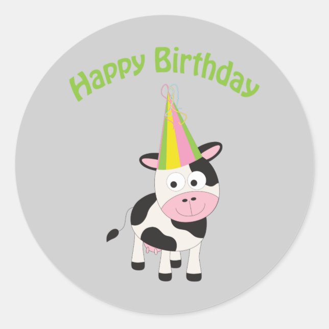 Happy birthday cow classic round sticker (Front)
