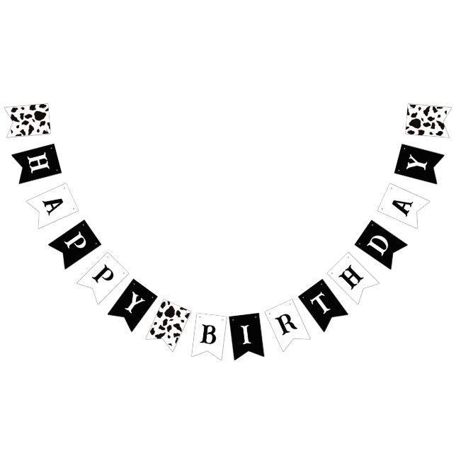 Happy Birthday Cow Print Black and White Bunting Flags (All)