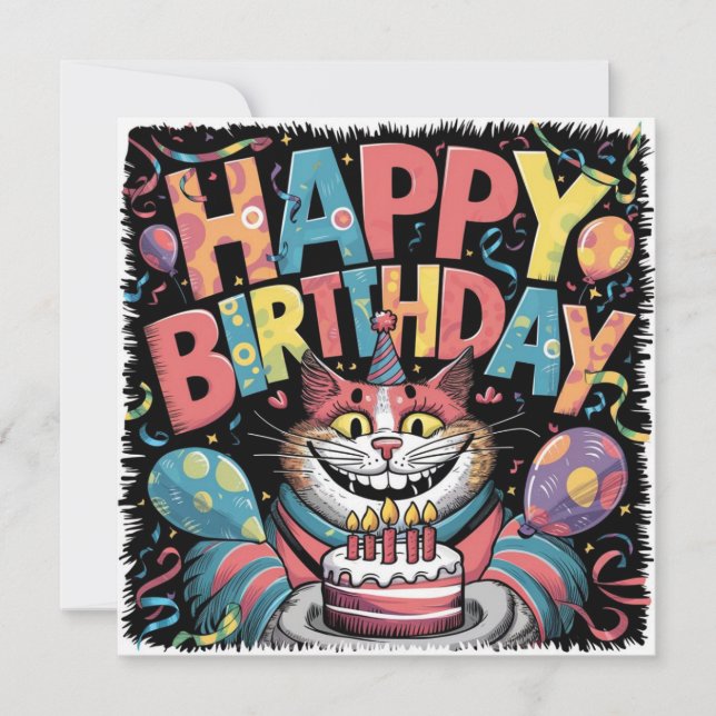 Happy Birthday Crazy Cat Card (Front)