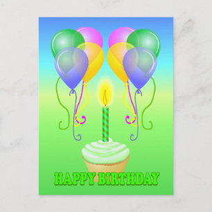 Happy Birthday Cupcake Balloons Postcard