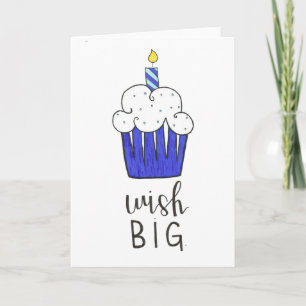 happy birthday cupcake calligraphy blue hand write card