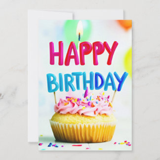 Happy Birthday Cupcake & Candle Birthday Party Invitation