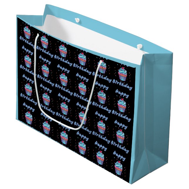 Happy Birthday Cupcake Confetti Large Gift Bag (Front Angled)