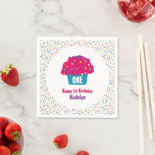 Happy Birthday Cupcake Frosted Sprinkles Napkin