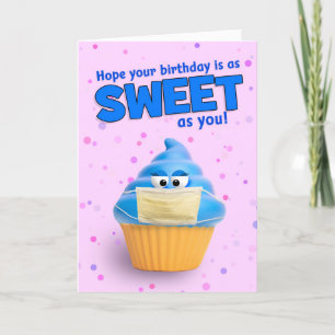 Happy Birthday Cupcake in a Coronavirus Face Mask Holiday Card