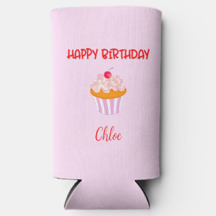 Happy Birthday Cupcake Personalized with Name Seltzer Can Cooler