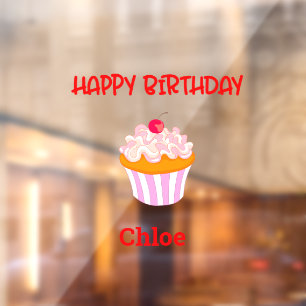 Happy Birthday Cupcake Personalized with Name  Window Cling
