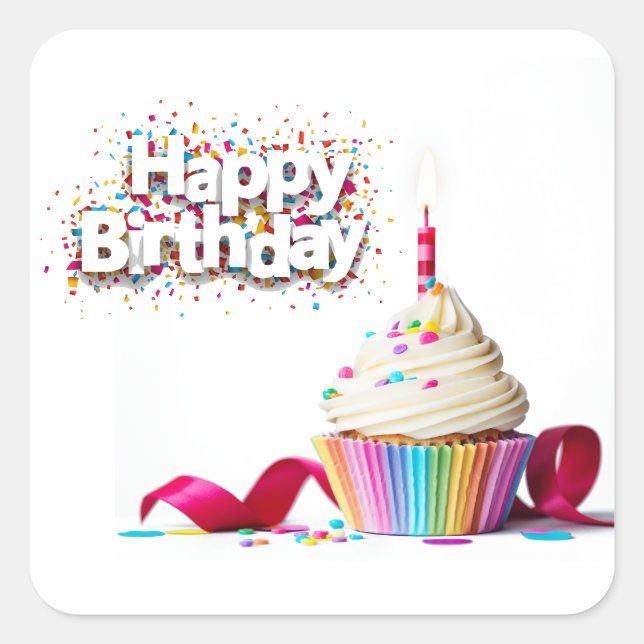 Happy Birthday Cupcake Square Sticker (Front)