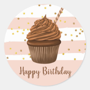 Happy Birthday Cupcake Stripes Glitter Sticker
