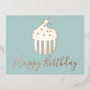 Happy Birthday Cupcake Teal Foil Holiday