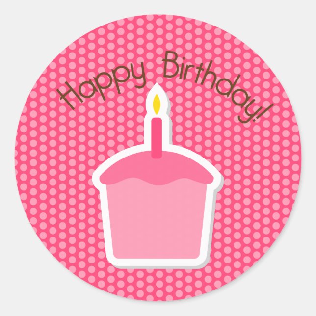 Happy Birthday Cupcake Topper/Sticker Classic Round Sticker (Front)
