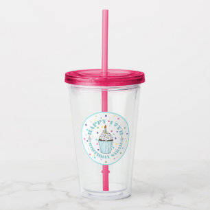 Happy Birthday Cupcake w/ Candle Party Favour Acrylic Tumbler