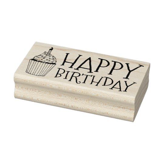 Happy Birthday Cupcake w/ Candle Sprinkles Stamp