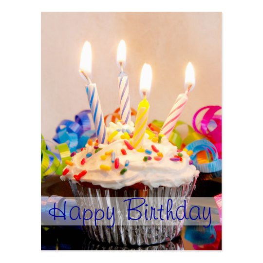 Happy Birthday Cupcake with Candles Postcard