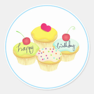 Happy Birthday Cupcakes  Classic Round Sticker