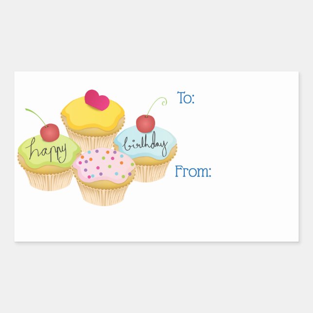 Happy Birthday Cupcakes Gift Tag Stickers (Front)