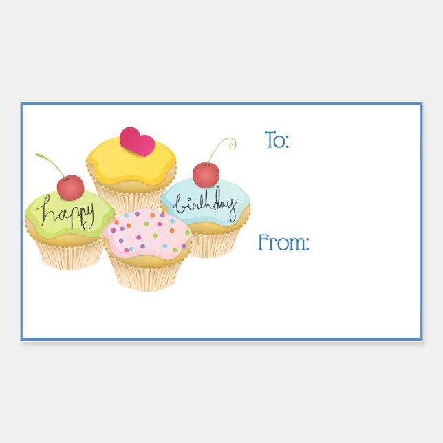 Happy Birthday Cupcakes Gift Tag Stickers (Front)
