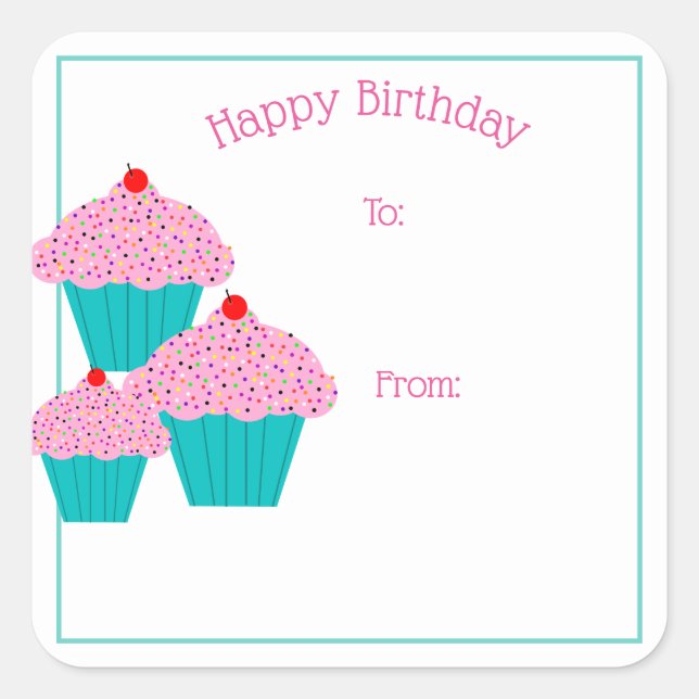 Happy Birthday Cupcakes Gift Tag Stickers (Front)