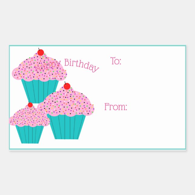 Happy Birthday Cupcakes Gift Tag Stickers (Front)